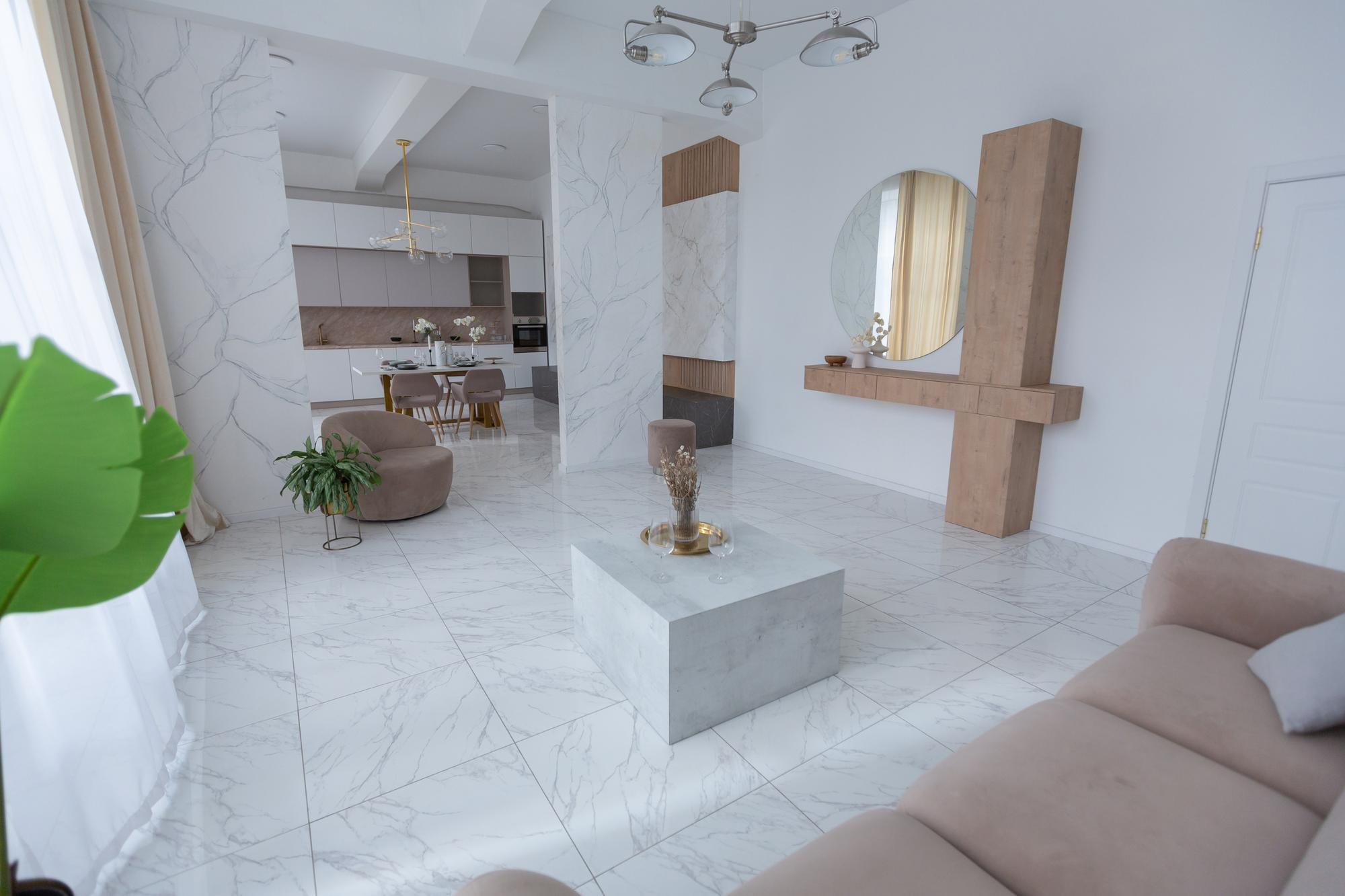 Luxury marble staircase design with integrated lighting
